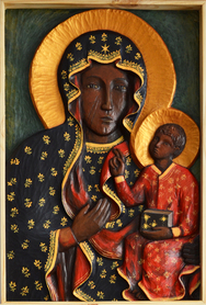 Matka Boża Częstochowska Królowa Polski – płaskorzeźba ze sztucznego kamienia, ręcznie malowana