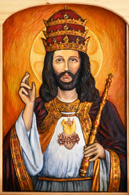 Pan Jezus Chrystus Król Wszechświata – płaskorzeźba ze sztucznego kamienia, ręcznie malowana