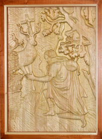 Wizja Świętego Huberta – płaskorzeźba z drewna lipowego