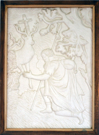 Wizja Świętego Huberta – - płaskorzeźba ze sztucznego kamienia